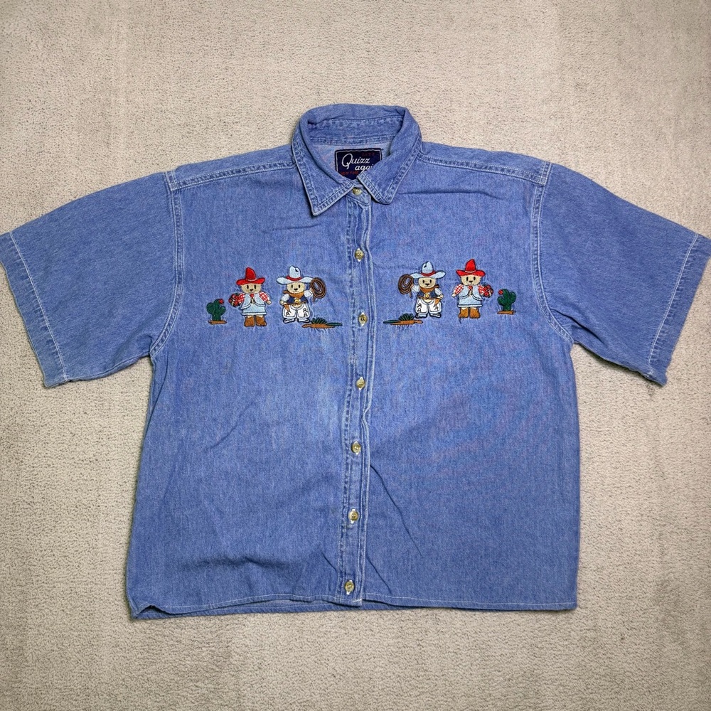Vintage Quiz Again New York Embroidered Denim Shirt Women’s Small Button Up